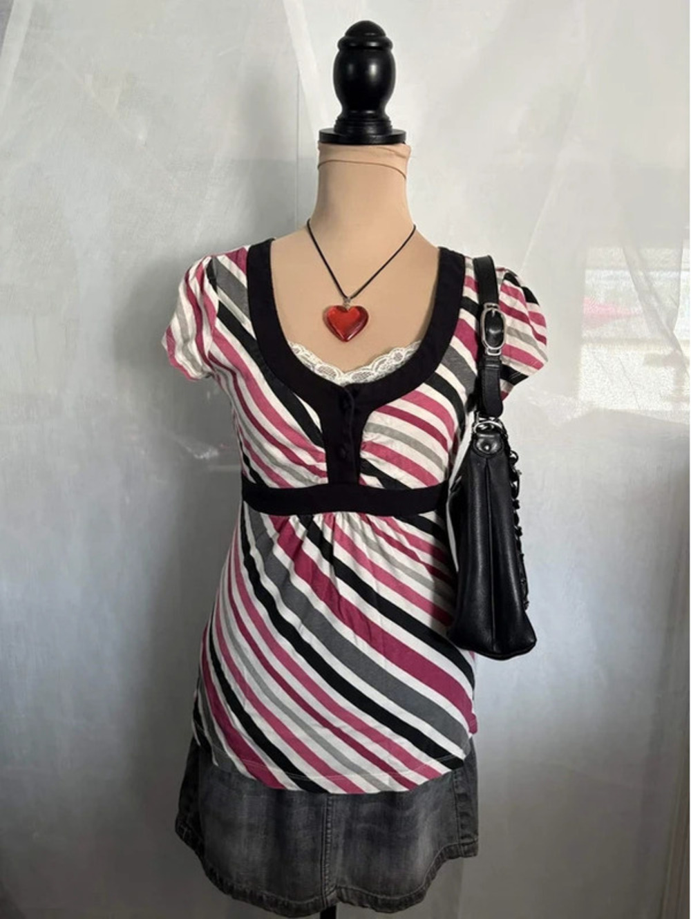pink striped babydoll y2k top